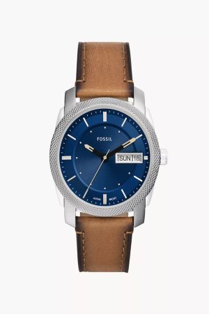 Fossil Machine Three-Hand Day-Date Leather Watch FS5920