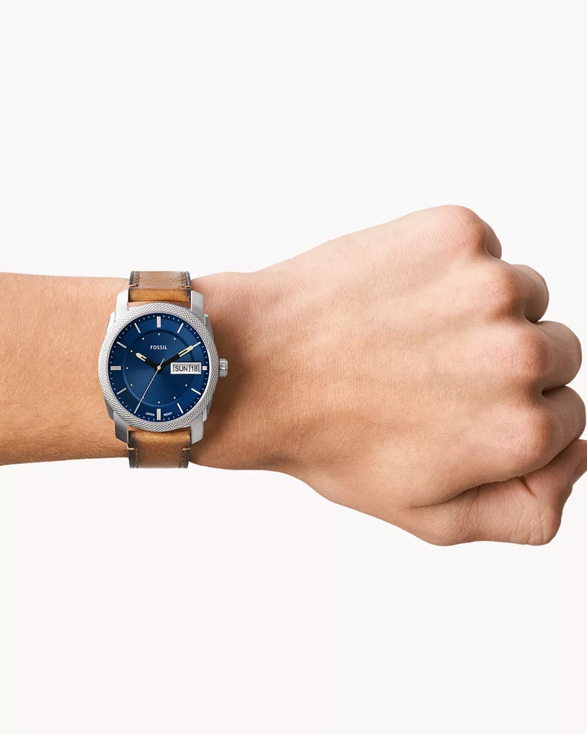 Fossil Machine Three-Hand Day-Date Leather Watch FS5920 - Image 4