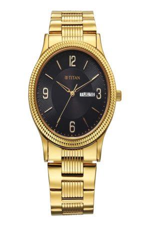 TITAN KARISHMA GENTS UPGRADES QUARTZ ANALOG BLACK DIAL GOLD STAINLESS STEEL STRAP MEN’S WATCH 1650YM10