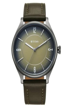 TITAN NEO BASICS QUARTZ ANALOG GREEN DIAL LEATHER STRAP MEN’S WATCH 1802QL05