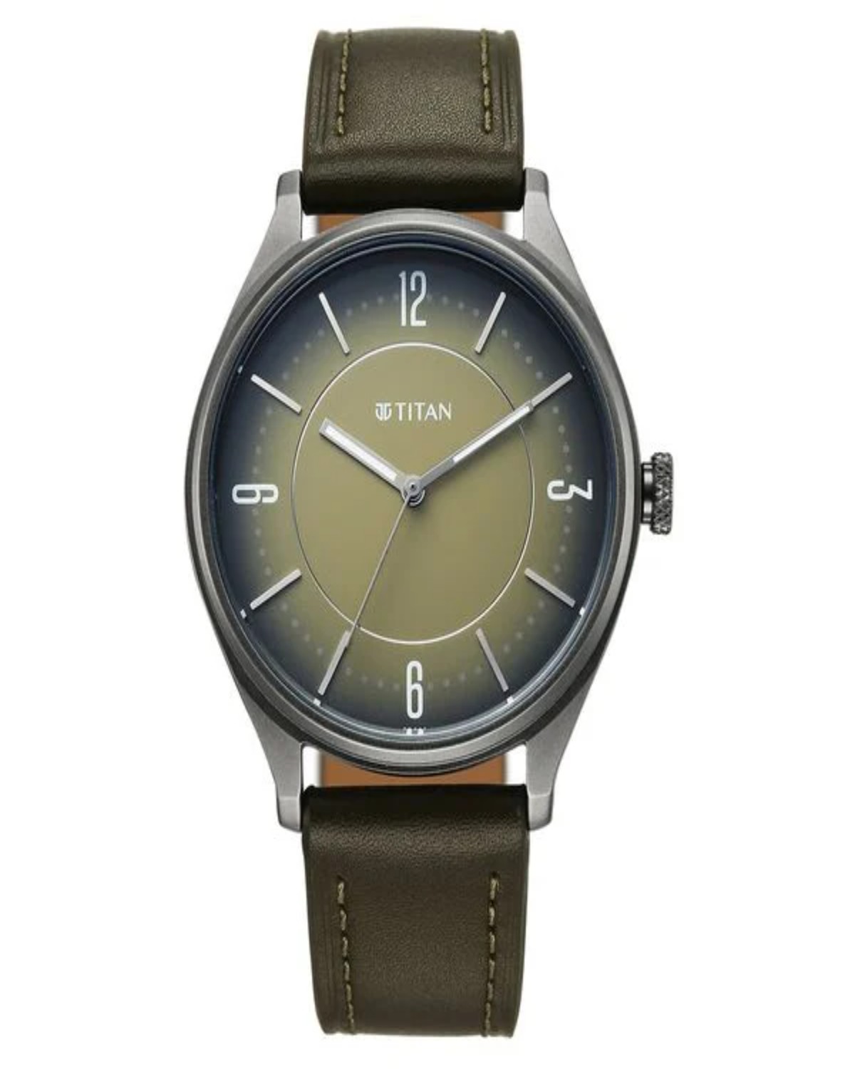 TITAN NEO BASICS QUARTZ ANALOG GREEN DIAL LEATHER STRAP MEN’S WATCH 1802QL05