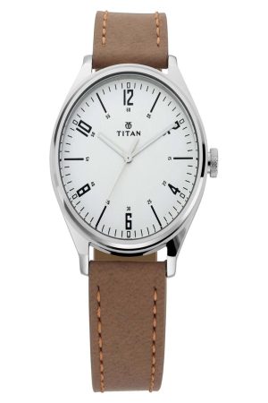 TITAN URBAN EDGE QUARTZ ANALOG SILVER DIAL TAN LEATHER STRAP MEN’S WATCH 1802SL01-DJ145