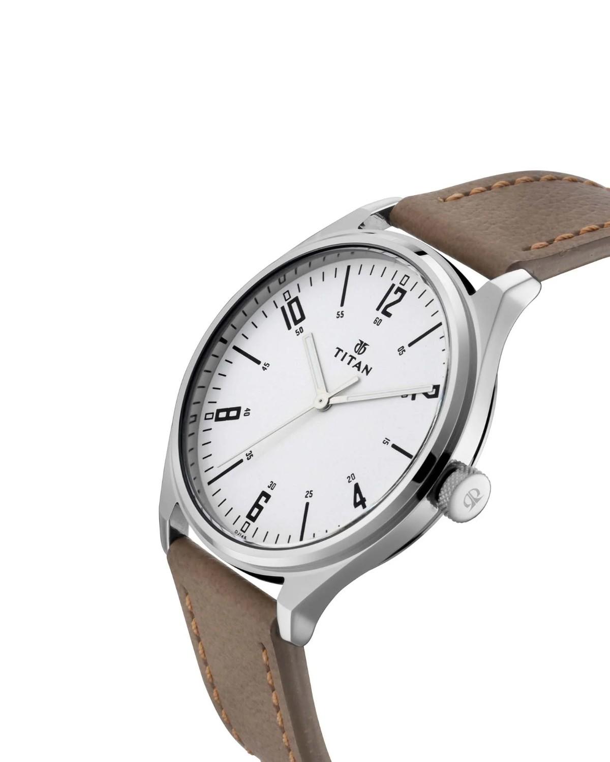 TITAN URBAN EDGE QUARTZ ANALOG SILVER DIAL TAN LEATHER STRAP MEN’S WATCH 1802SL01-DJ145 - Image 2