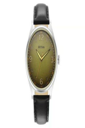 TITAN TRENDSETTERS QUARTZ ANALOG GREEN DIAL LEATHER STRAP MEN’S WATCH 1802SL15-DM364
