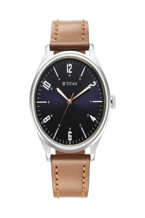 TITAN URBAN QUARTZ ANALOG BLUE DIAL BROWN LEATHER STRAP MEN’S WATCH 1802SL17-DN530