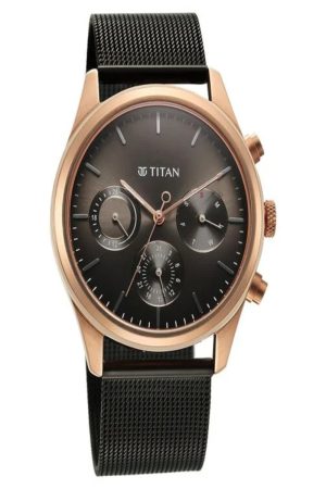 TITAN NOIR QUARTZ ANALOG ANTHRACITE DIAL BLACK STAINLESS STEEL MESH STRAP MEN’S WATCH 1805KM05-DN316