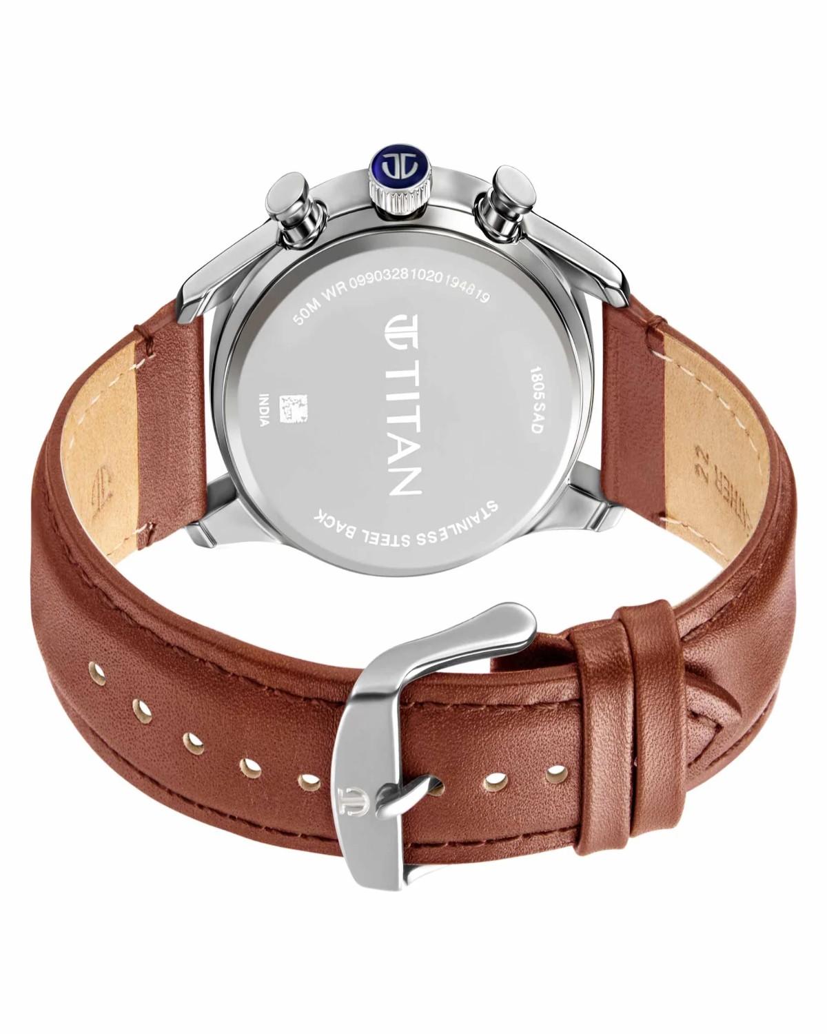 TITAN WORKWEAR QUARTZ MULTIFUNCTION SILVER DIAL BROWN LEATHER STRAP MEN’S WATCH NT1805SL01 - Image 2