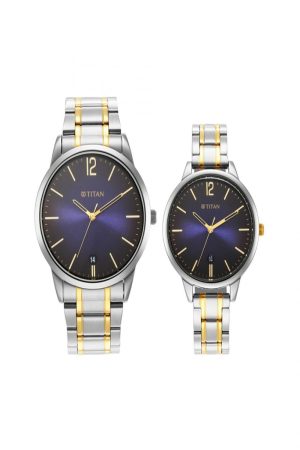 TITAN QUARTZ ANALOG BLUE DIAL TWO-TONE STAINLESS STEEL STRAP MEN’S WATCH 18062617BM01