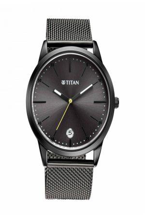 TITAN ELMNT QUARTZ ANALOG BLACK DIAL GREY STAINLESS STEEL STRAP MEN’S WATCH 1806QM01