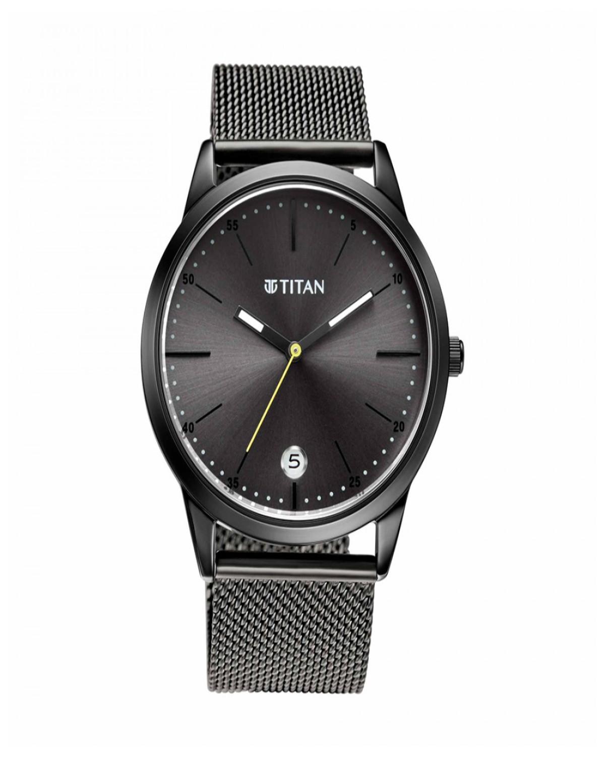 TITAN ELMNT QUARTZ ANALOG BLACK DIAL GREY STAINLESS STEEL STRAP MEN’S WATCH 1806QM01
