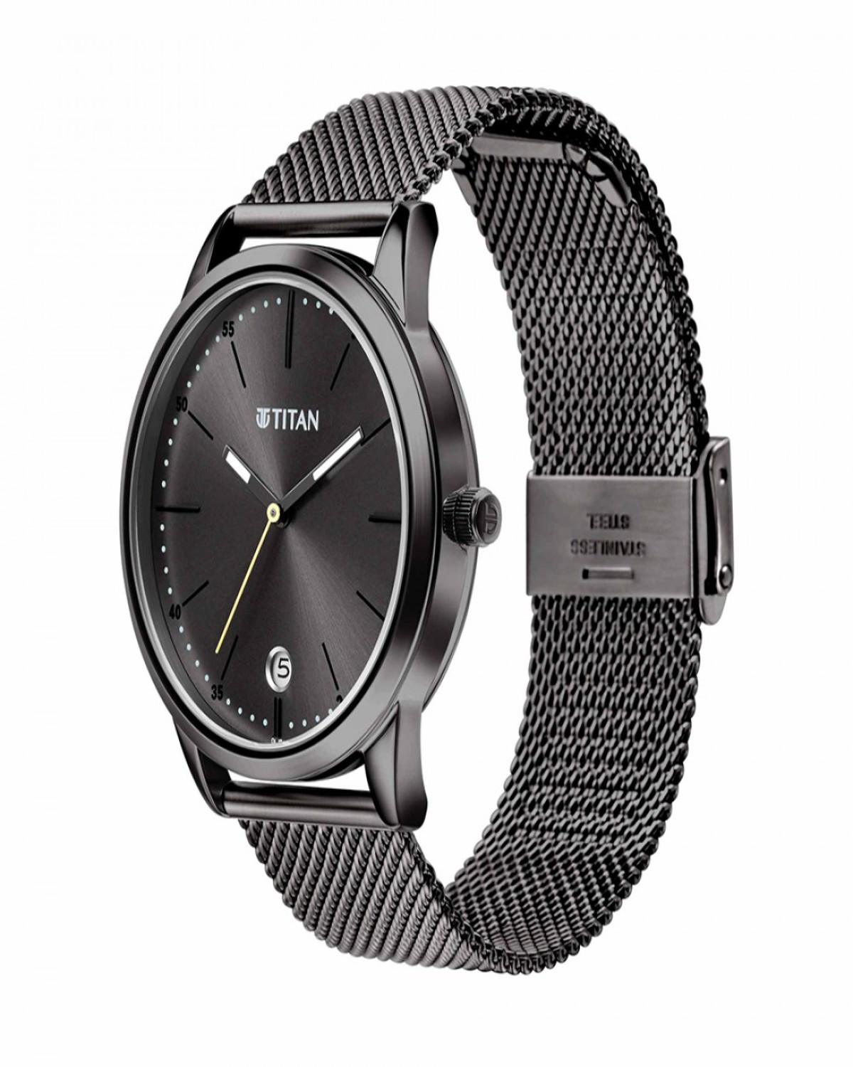 TITAN ELMNT QUARTZ ANALOG BLACK DIAL GREY STAINLESS STEEL STRAP MEN’S WATCH 1806QM01 - Image 2