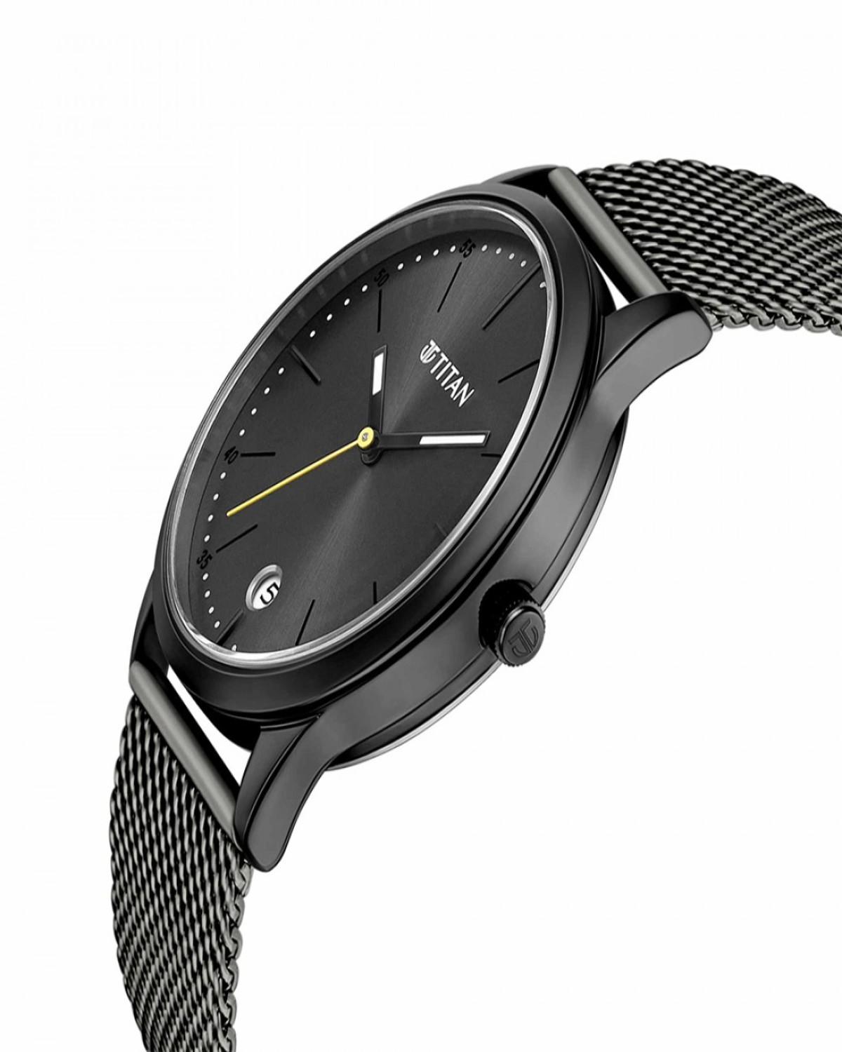 TITAN ELMNT QUARTZ ANALOG BLACK DIAL GREY STAINLESS STEEL STRAP MEN’S WATCH 1806QM01 - Image 3