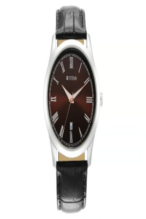 TITAN TRENDSETTERS QUARTZ ANALOG CHAMPAGNE DIAL BROWN LEATHER STRAP MEN’S WATCH 1823SL03-DM370