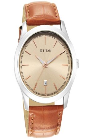 TITAN TRENDSETTERS QUARTZ ANALOG BLUE DIAL LEATHER STRAP MEN’S WATCH 1823SL04-DM371