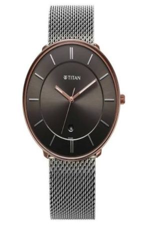 TITAN NOIR QUARTZ ANALOG ANTHRACITE DIAL BLACK STAINLESS STEEL MESH STRAP MEN’S WATCH 1849KM01-DN221