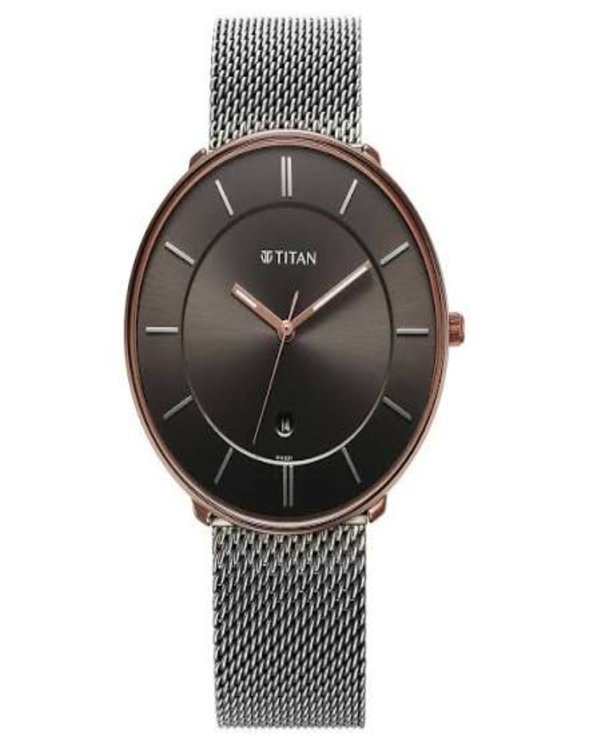 TITAN NOIR QUARTZ ANALOG ANTHRACITE DIAL BLACK STAINLESS STEEL MESH STRAP MEN’S WATCH 1849KM01-DN221