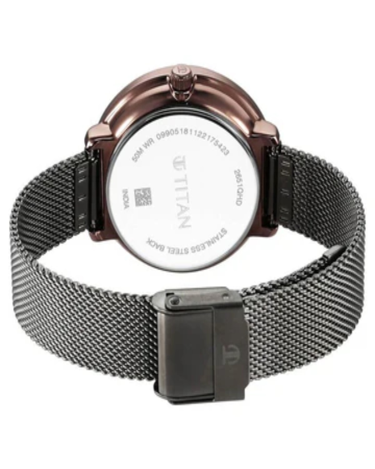 TITAN NOIR QUARTZ ANALOG ANTHRACITE DIAL BLACK STAINLESS STEEL MESH STRAP MEN’S WATCH 1849KM01-DN221 - Image 2