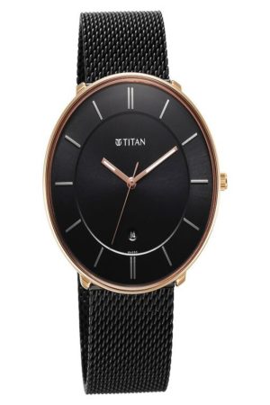 TITAN NOIR QUARTZ ANALOG BLACK DIAL BLACK STAINLESS STEEL MESH STRAP MEN’S WATCH 1849KM03-DN253