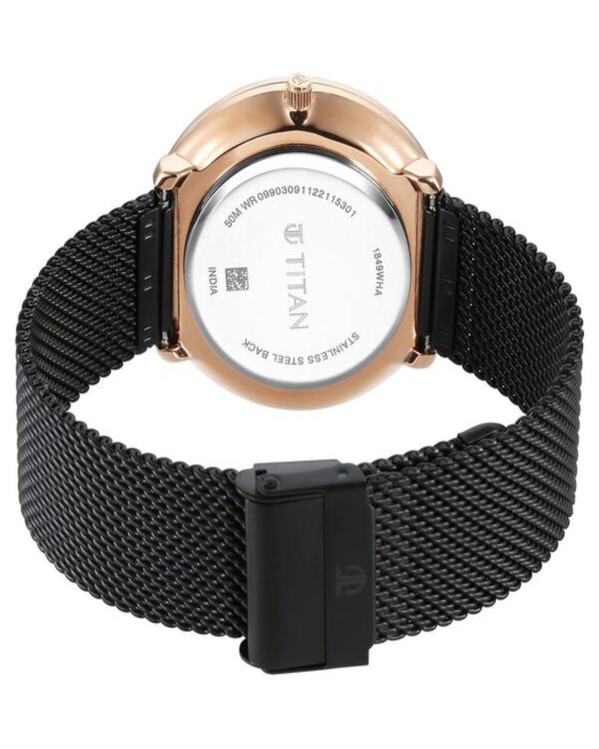 TITAN NOIR QUARTZ ANALOG BLACK DIAL BLACK STAINLESS STEEL MESH STRAP MEN’S WATCH 1849KM03-DN253 - Image 4