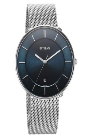 TITAN NOIR QUARTZ ANALOG BLUE DIAL SILVER STAINLESS STEEL STRAP MEN’S WATCH 1849SM02-DN222