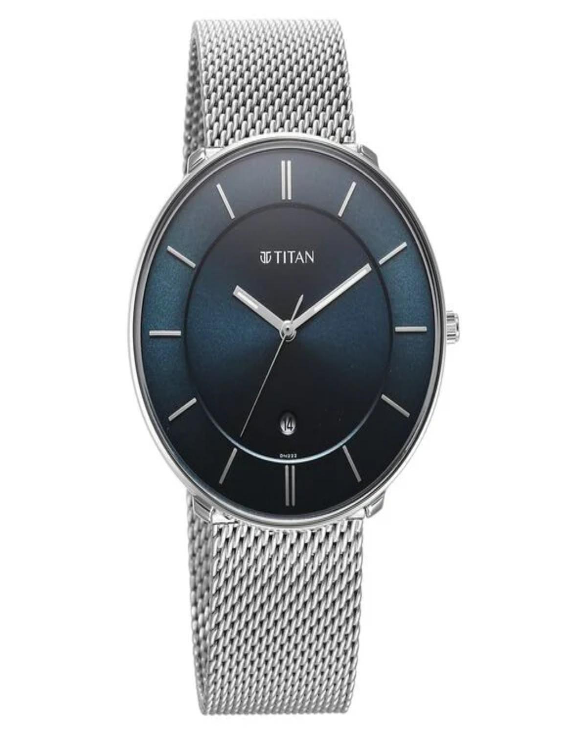 TITAN NOIR QUARTZ ANALOG BLUE DIAL SILVER STAINLESS STEEL STRAP MEN’S WATCH 1849SM02-DN222