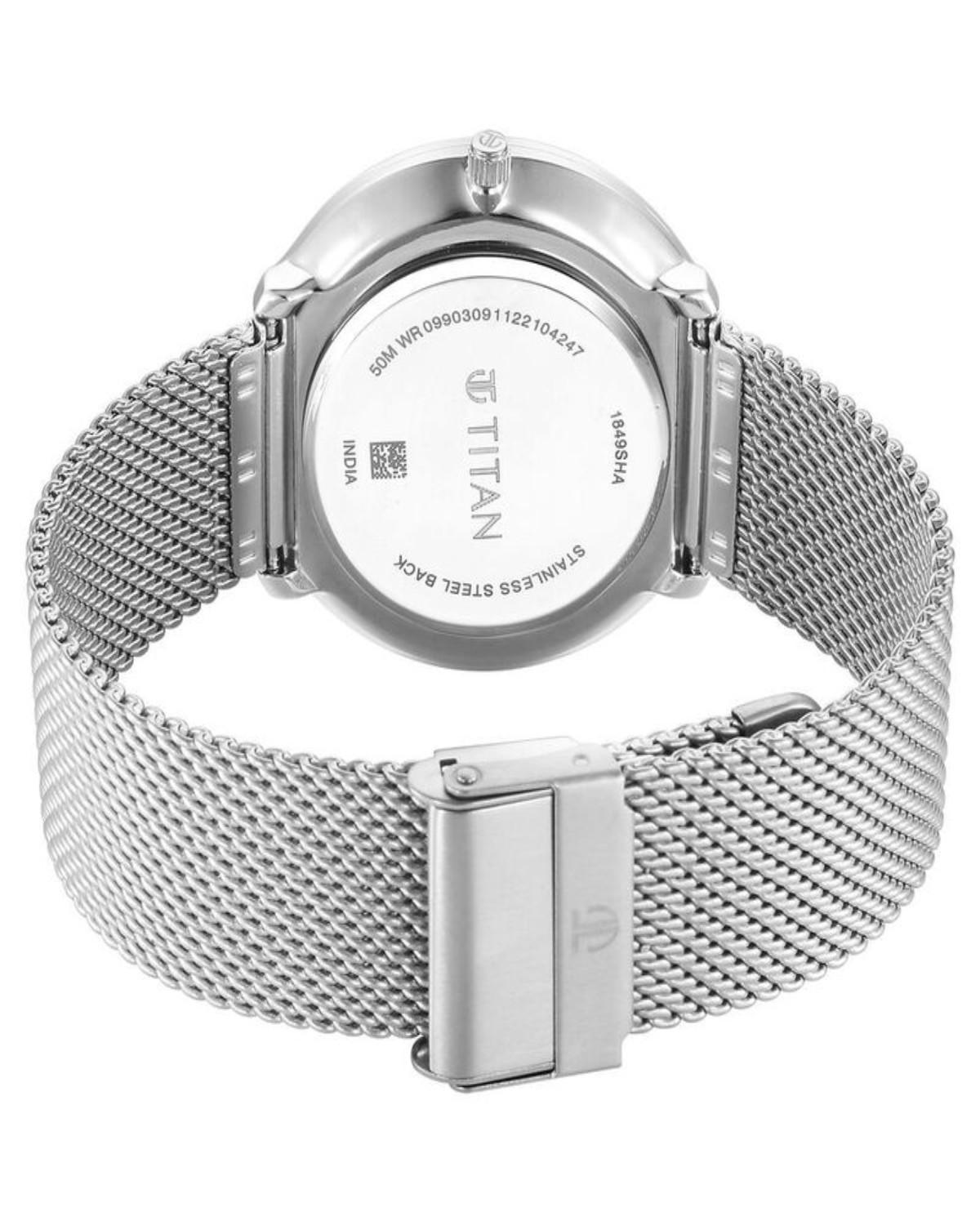 TITAN NOIR QUARTZ ANALOG BLUE DIAL SILVER STAINLESS STEEL STRAP MEN’S WATCH 1849SM02-DN222 - Image 2