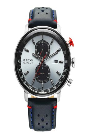 TITAN RACECRAFT QUARTZ CHRONOGRAPH BLUE DIAL BLUE LEATHER STRAP MEN’S WATCH 1857KL02