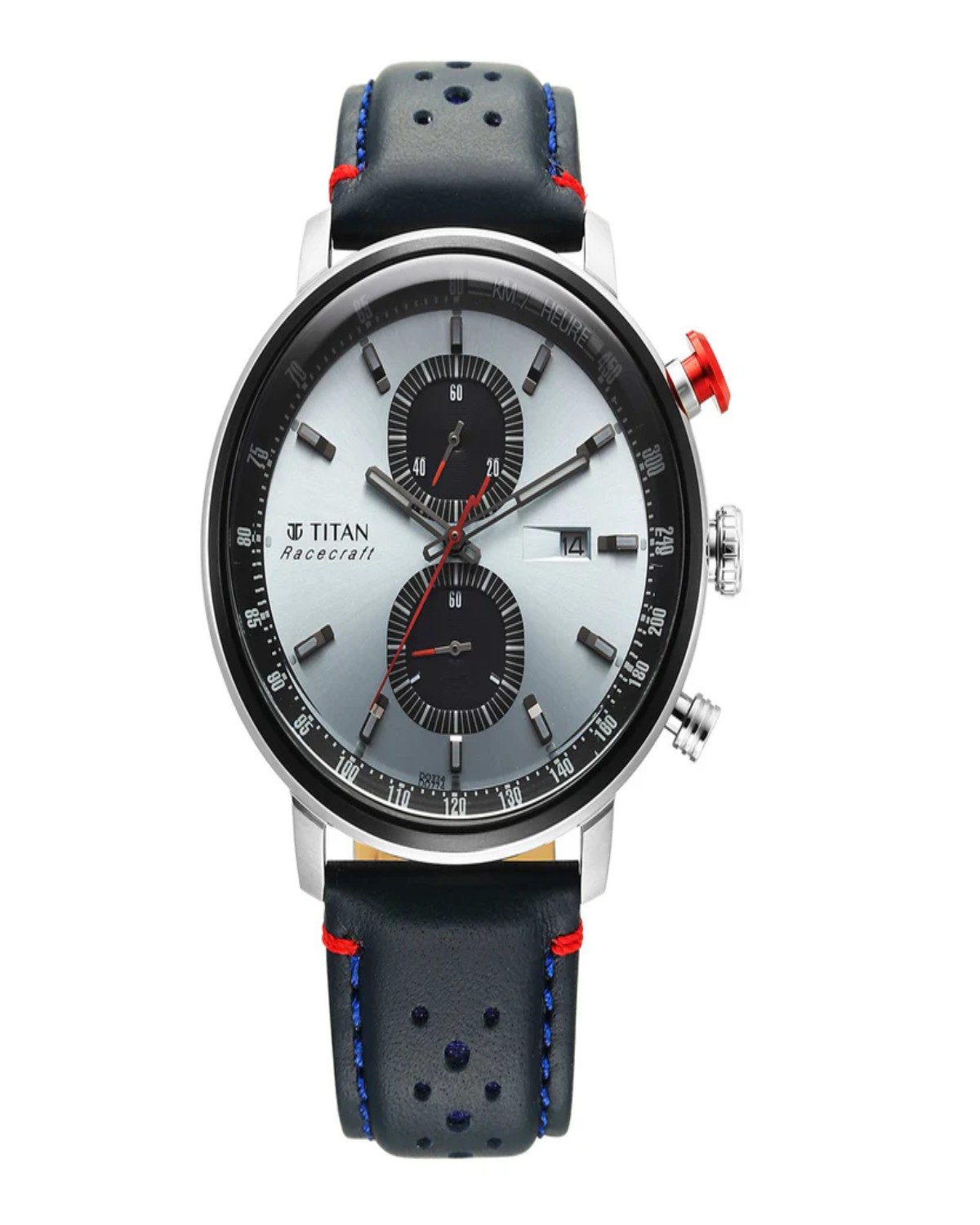 TITAN RACECRAFT QUARTZ CHRONOGRAPH BLUE DIAL BLUE LEATHER STRAP MEN’S WATCH 1857KL02