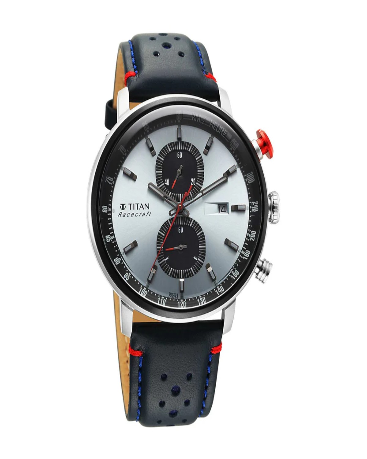 TITAN RACECRAFT QUARTZ CHRONOGRAPH BLUE DIAL BLUE LEATHER STRAP MEN’S WATCH 1857KL02 - Image 2