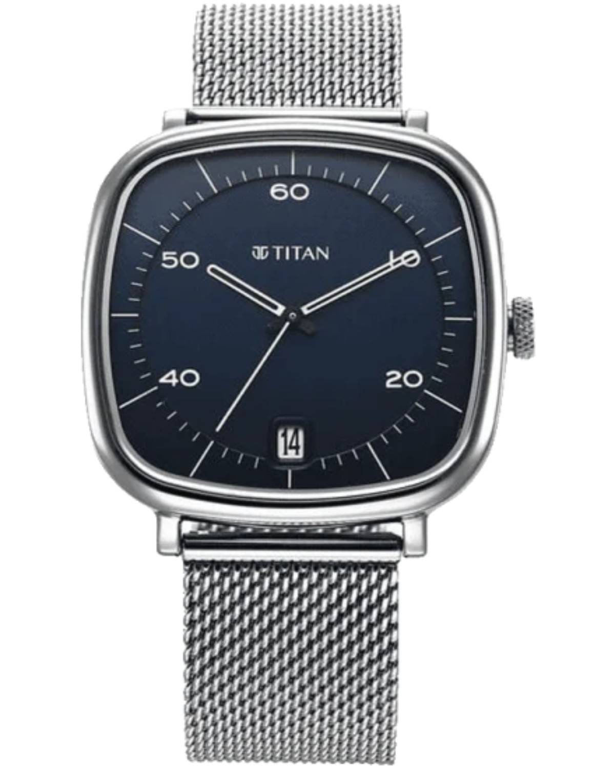 TITAN NEO CURVE QUARTZ ANALOG BLUE DIAL STAINLESS STEEL MESH STRAP MEN’S WATCH 1885SM02