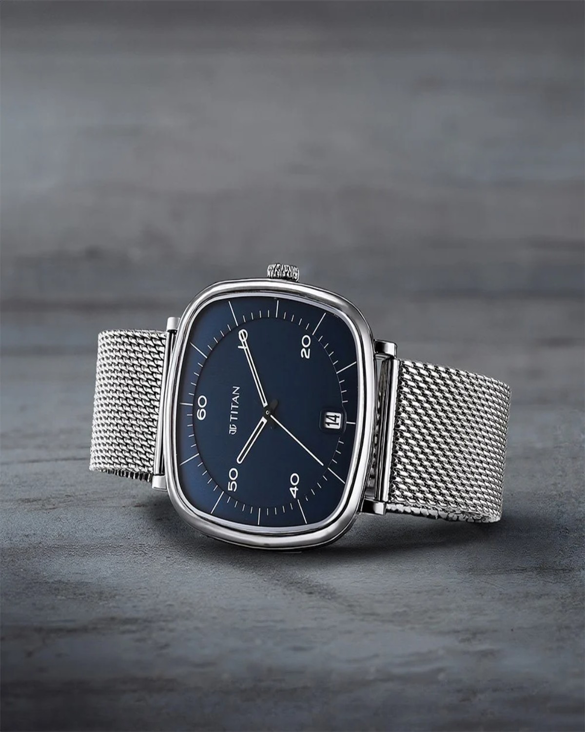 TITAN NEO CURVE QUARTZ ANALOG BLUE DIAL STAINLESS STEEL MESH STRAP MEN’S WATCH 1885SM02 - Image 4