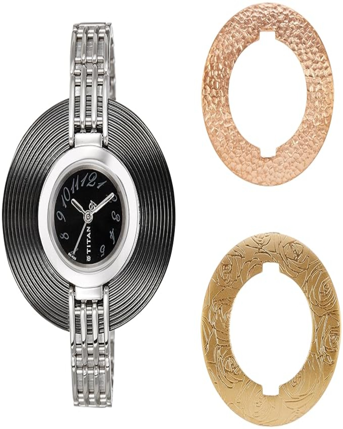 TITAN QUARTZ ANALOG BLACK DIAL SILVER STAINLESS STEEL STRAP WOMEN’S WATCH 2504SM02-DC435