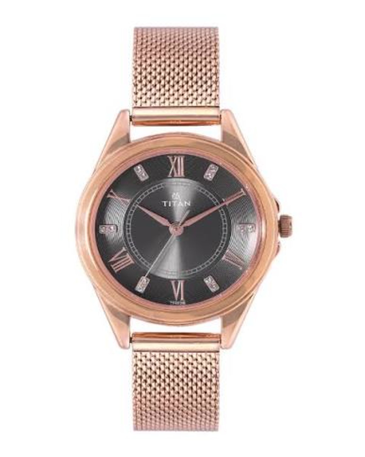 TITAN QUARTZ ANALOG BLACK DIAL SILVER STAINLESS STEEL STRAP WOMEN’S WATCH 2504SM02-DC435