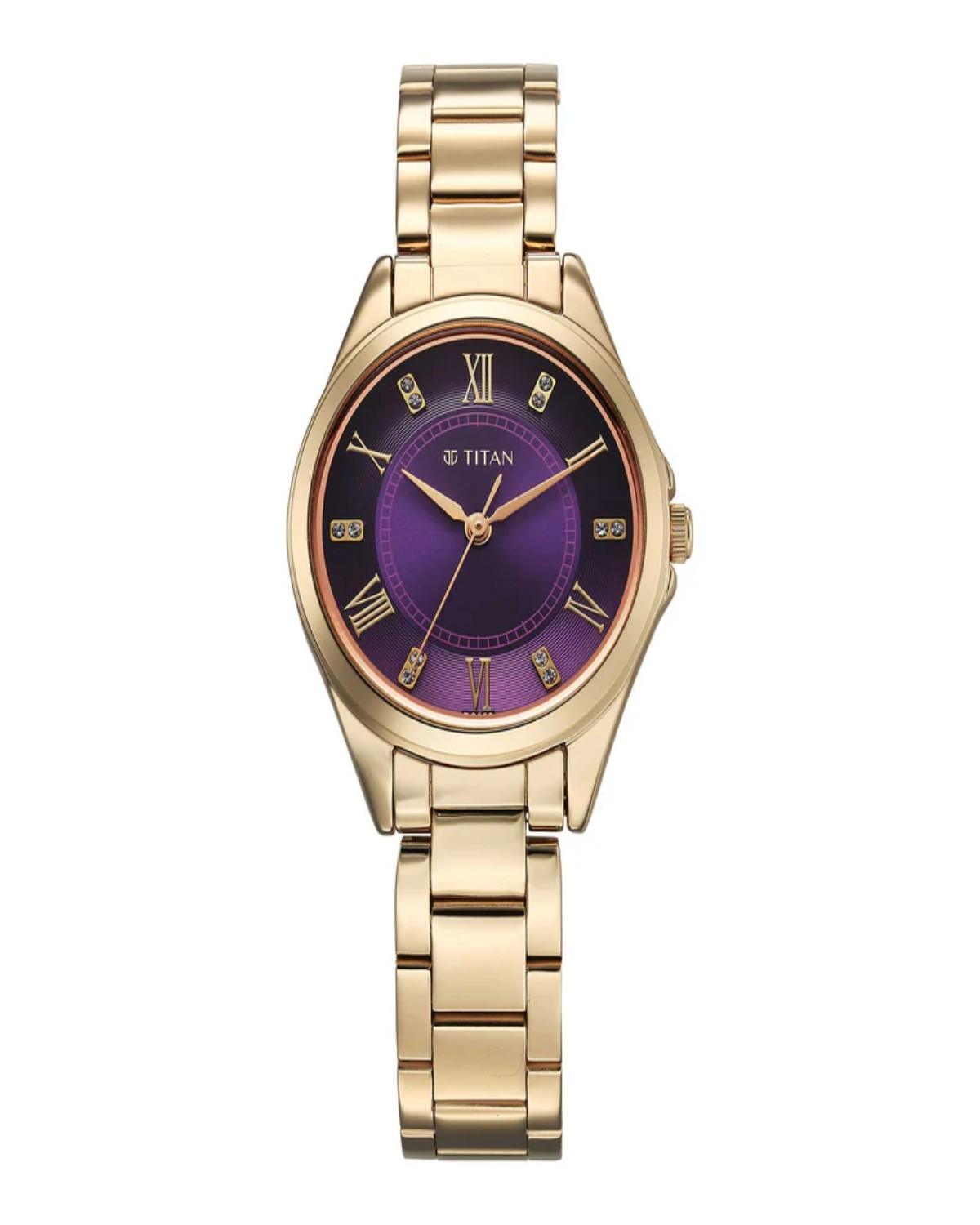 TITAN SPARKLE QUARTZ ANALOG PINK-PURPLE DIAL ROSE GOLD STAINLESS STEEL STRAP WOMEN’S WATCH 2565WM06