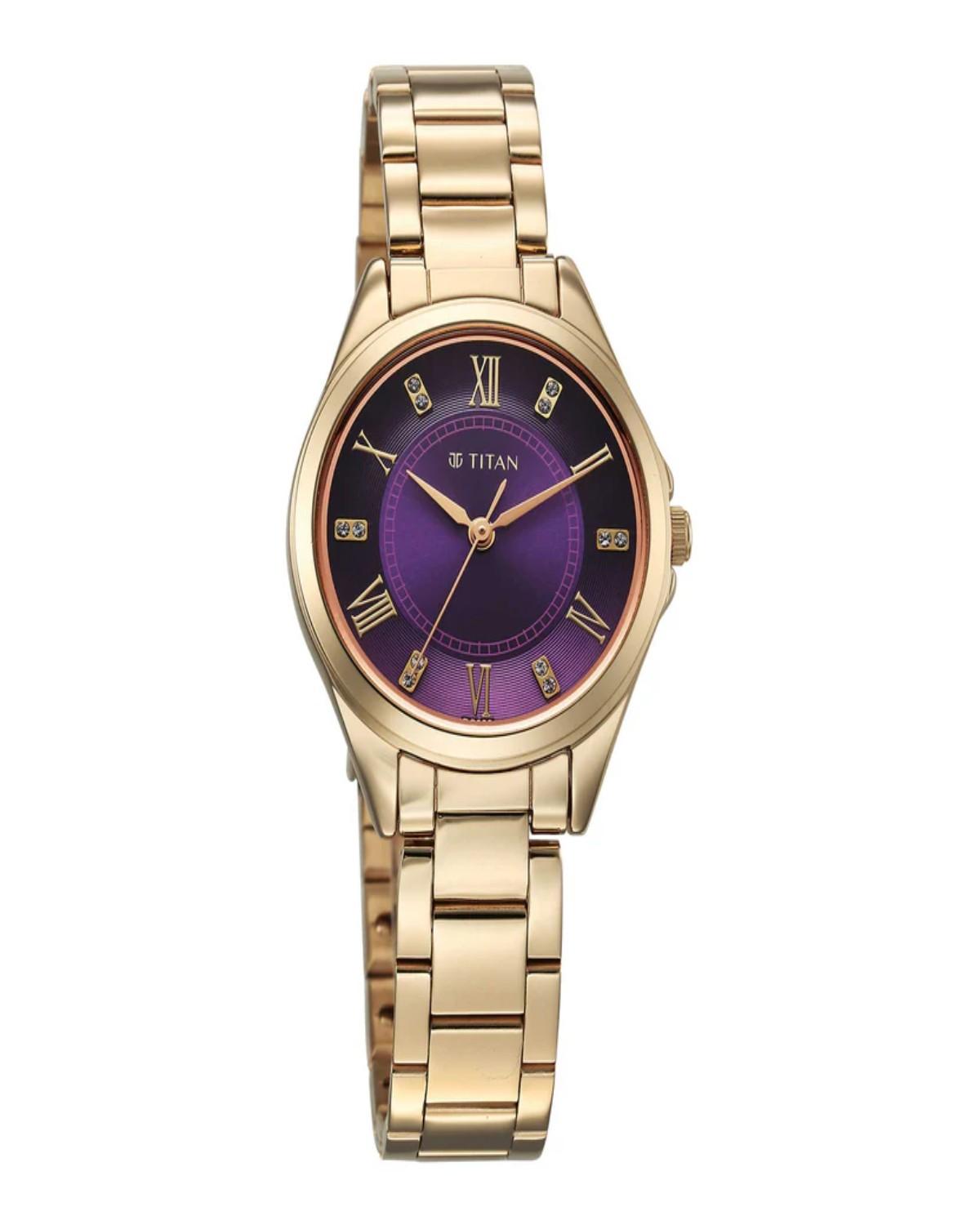 TITAN SPARKLE QUARTZ ANALOG PINK-PURPLE DIAL ROSE GOLD STAINLESS STEEL STRAP WOMEN’S WATCH 2565WM06 - Image 2