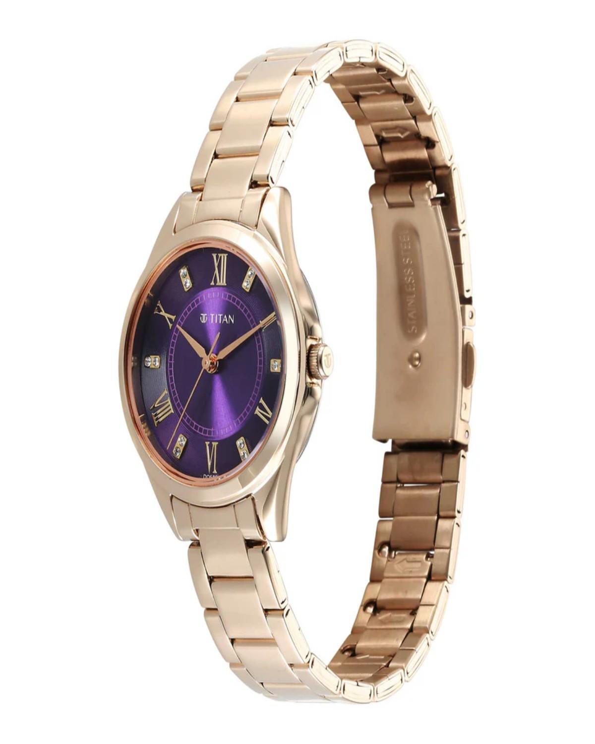 TITAN SPARKLE QUARTZ ANALOG PINK-PURPLE DIAL ROSE GOLD STAINLESS STEEL STRAP WOMEN’S WATCH 2565WM06 - Image 3