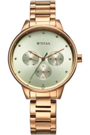 TITAN RAZZLE DAZZLE QUARTZ ANALOG EMERALD GREEN DIAL ROSE GOLD STAINLESS STEEL STRAP WOMEN’S WATCH 2648WM09