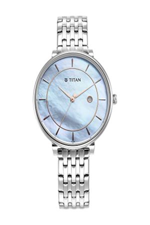 TITAN WORKWEAR QUARTZ ANALOG BLUE DIAL SILVER STAINLESS STEEL STRAP WOMEN’S WATCH 2673SM01-DL925
