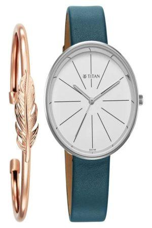 TITAN TRENDSETTERS QUARTZ ANALOG SILVER DIAL LEATHER STRAP WOMEN’S WATCH 2718SL01