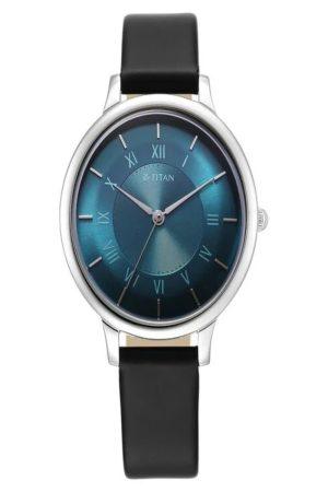 TITAN WORKWEAR QUARTZ ANALOG BLUE DIAL BROWN LEATHER STRAP WOMEN’S WATCH 2732SL01