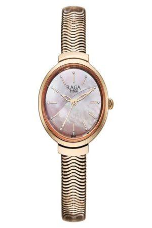 TITAN RAGA VIVA GLAM QUARTZ ANALOG MOTHER OF PEARL DIAL PINK STAINLESS STEEL STRAP WOMEN’S WATCH 2737WM01