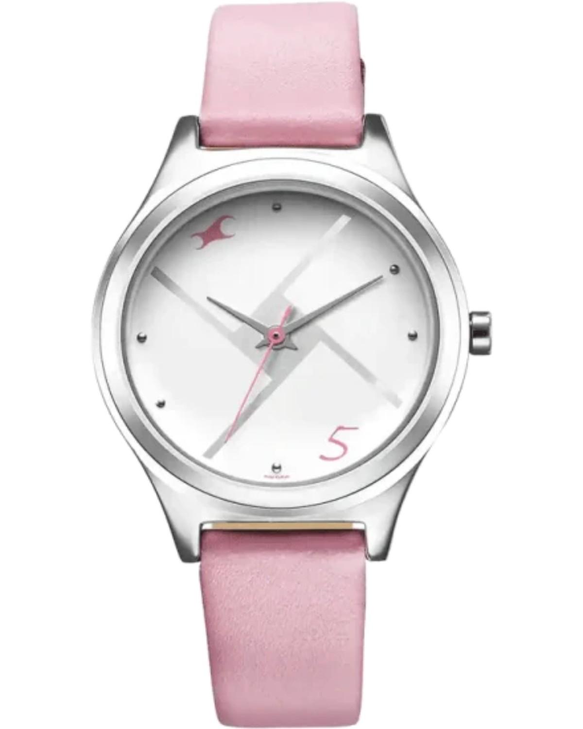 FASTRACK BY TITAN STUNNERS QUARTZ ANALOG WHITE DIAL PINK LEATHER STRAP WOMEN’S WATCH 6152SL08-Y121TH