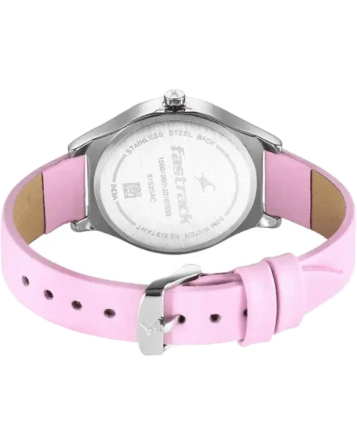 FASTRACK BY TITAN STUNNERS QUARTZ ANALOG WHITE DIAL PINK LEATHER STRAP WOMEN’S WATCH 6152SL08-Y121TH - Image 3