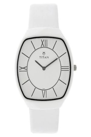 TITAN QUARTZ ANALOG WHITE DIAL WHITE LEATHER STRAP MEN’S WATCH 90015KL02J-DE143