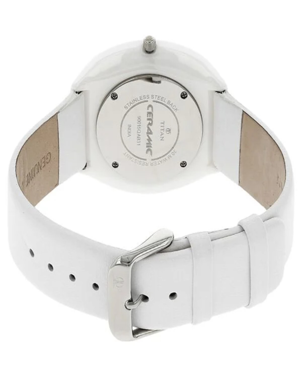 TITAN QUARTZ ANALOG WHITE DIAL WHITE LEATHER STRAP MEN’S WATCH 90015KL02J-DE143 - Image 4