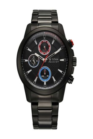 TITAN OCTANE QUARTZ CHRONOGRAPH BLACK DIAL DUAL-TONE STAINLESS STEEL STRAP MEN’S WATCH 90152KM01