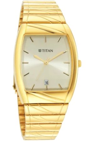 TITAN KARISHMA QUARTZ ANALOG CHAMPAGNE DIAL GOLD STAINLESS STEEL STRAP MEN’S WATCH 9315YM05