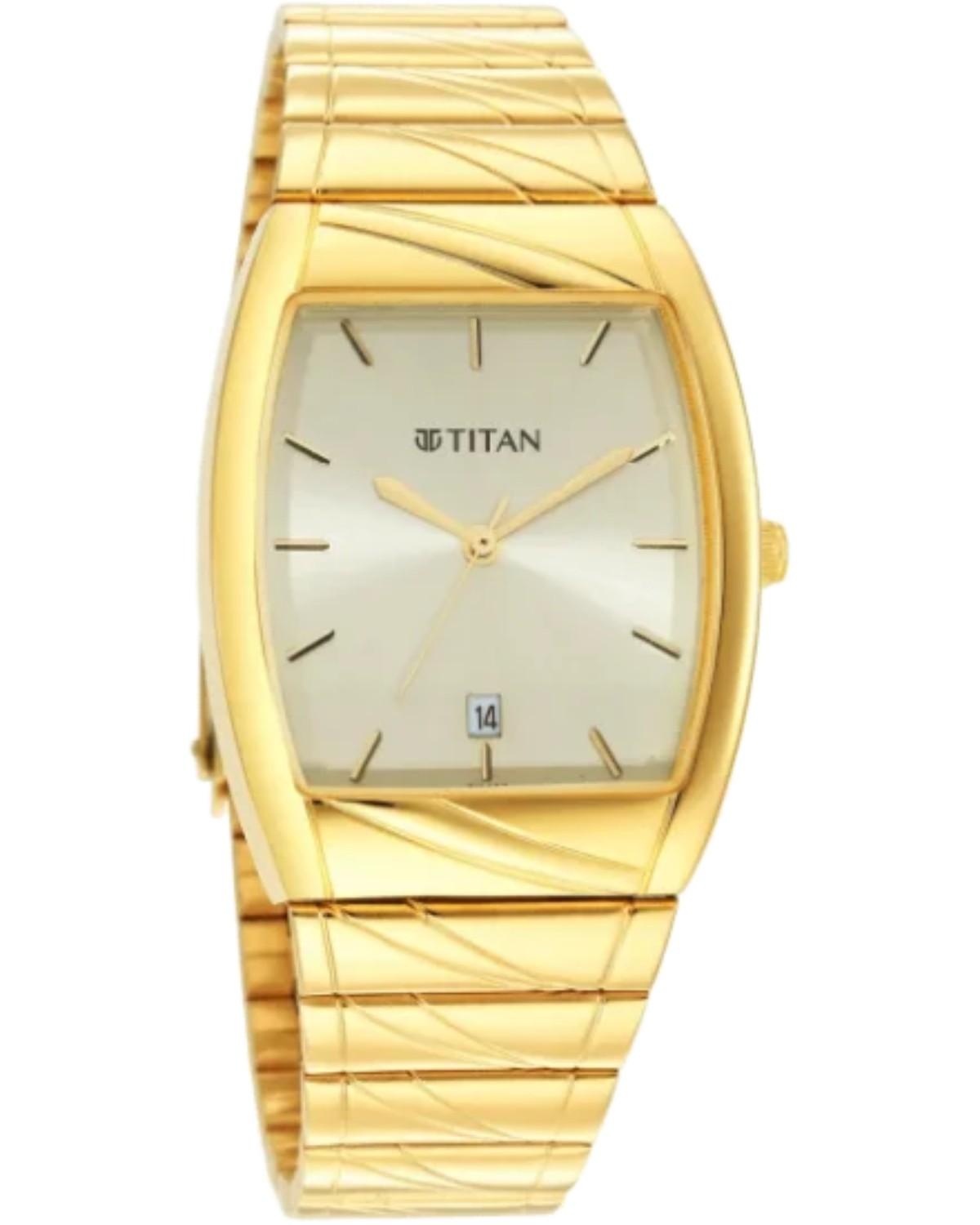 TITAN KARISHMA QUARTZ ANALOG CHAMPAGNE DIAL GOLD STAINLESS STEEL STRAP MEN’S WATCH 9315YM05