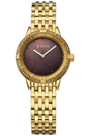 TITAN GLAMOUR QUARTZ ANALOG BROWN DIAL GOLD STAINLESS STEEL STRAP WOMEN’S WATCH 95316YM01