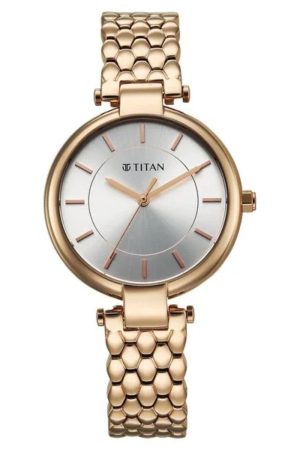 TITAN EMINENCE QUARTZ ANALOG SILVER DIAL ROSE GOLD STAINLESS STEEL STRAP WOMEN’S WATCH 95358WM01